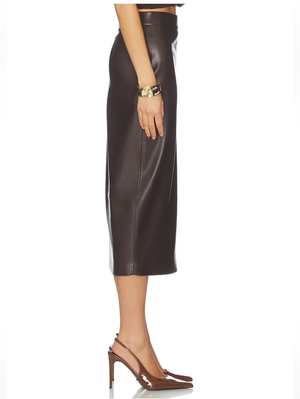 Susana Monaco Faux Leather Slit Skirt in Java View 3